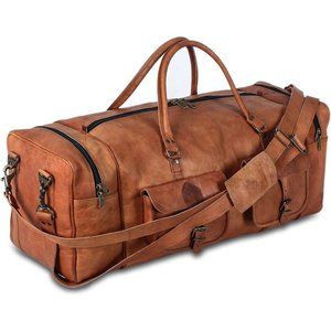 Leather Duffel Bag 32 inch Large Travel Bag Gym Sports Bag brown 32 inch